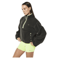 Side view of the PE NATION Verde Sherpa Quarter Zip Cavier/Washed Lime Jumper,  26/27 Womens's model