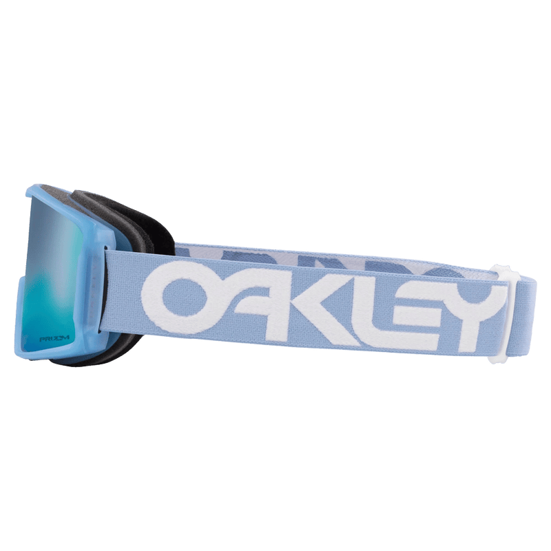Side view of the Oakley Line Miner XM Goggles in Stonewash, Prizm Sapphire lens, unisex model