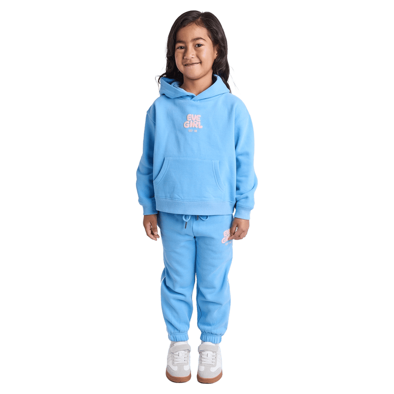 Full-body view of the Eve Girl Sport Club Hoodie in Blue colourway, toddler's model