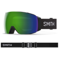 Smith I/O Mag XL goggles with green mirrored lens, black frame, and black strap with white logo.