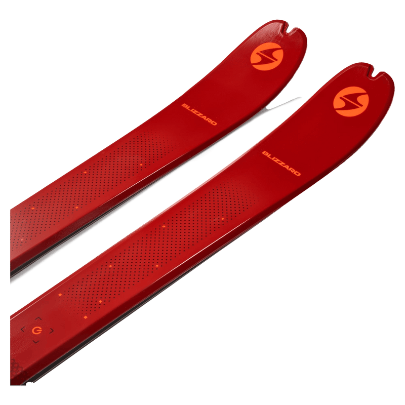 Blizzard Zero G 96 Ski featuring a red topsheet with orange branding