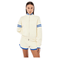 Front view of the PE NATION Odyssey Knit Cardigan Whisper White Jacket,  26/27 Womens's model