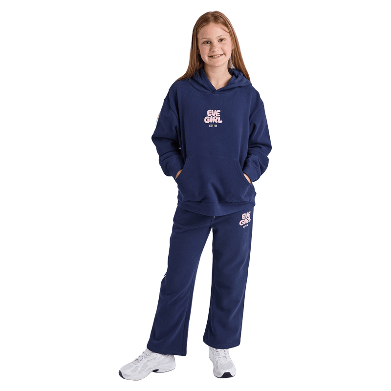 Full-body view of the Eve Girl Sport Club Hoodie in Navy colourway, girls's model
