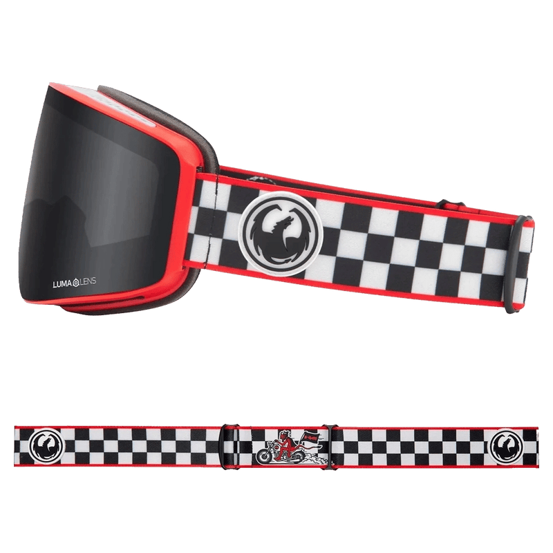 Side view of the Dragon PXV LB Goggle in Dennis Ranalter Sig colourway, unisex's model