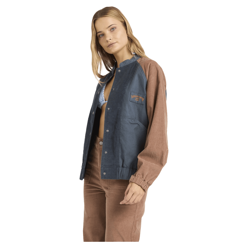 Side view of women wearing the Billabong OG Real Jacket - Womens in Stormy