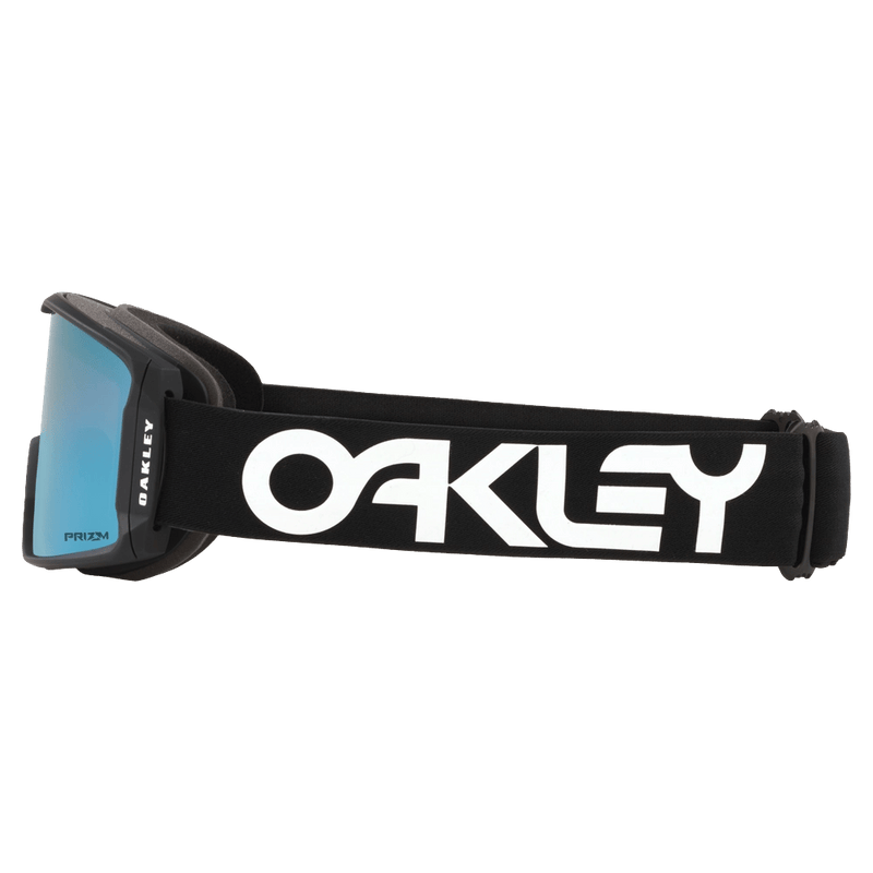 Side view of the Oakley Line Miner XM Goggles in F. Pilot Black, Prizm Sapphire lens, unisex model