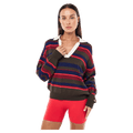 Main view of the PE NATION Retreat Stripe Collar Knit Strawberry Stripe Shirt,  26/27 Womens's model