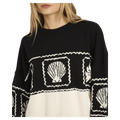 Front view of women wearing the Billabong Sea Side Dreamer Sweater - Womens in Black Sand