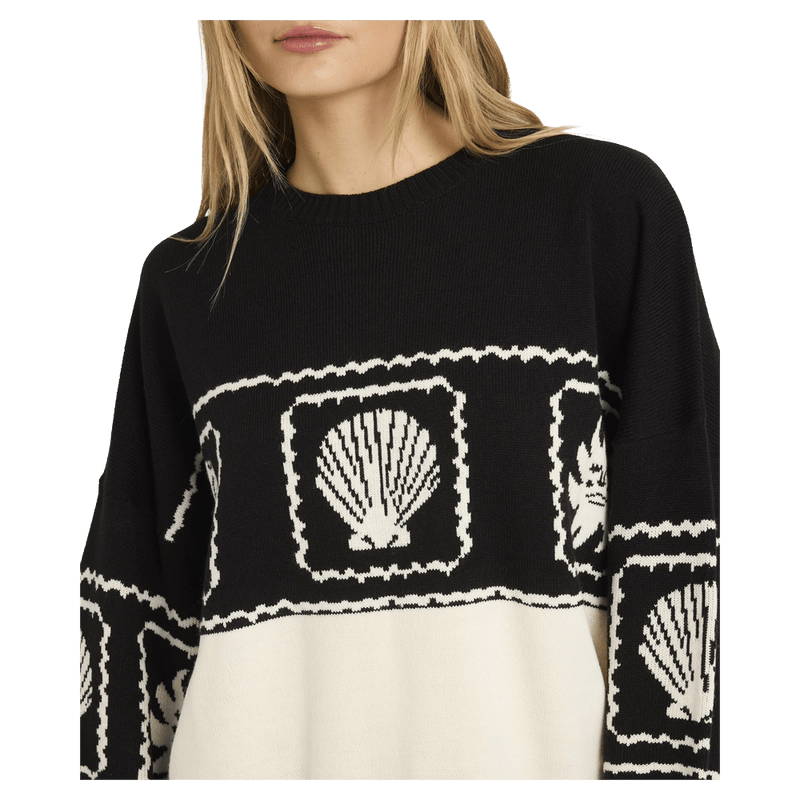Front view of women wearing the Billabong Sea Side Dreamer Sweater - Womens in Black Sand