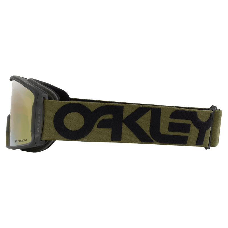 Side view of the Oakley Line Miner XL Goggles in Dark Bush, Prizm Sage Gold lens, unisex model