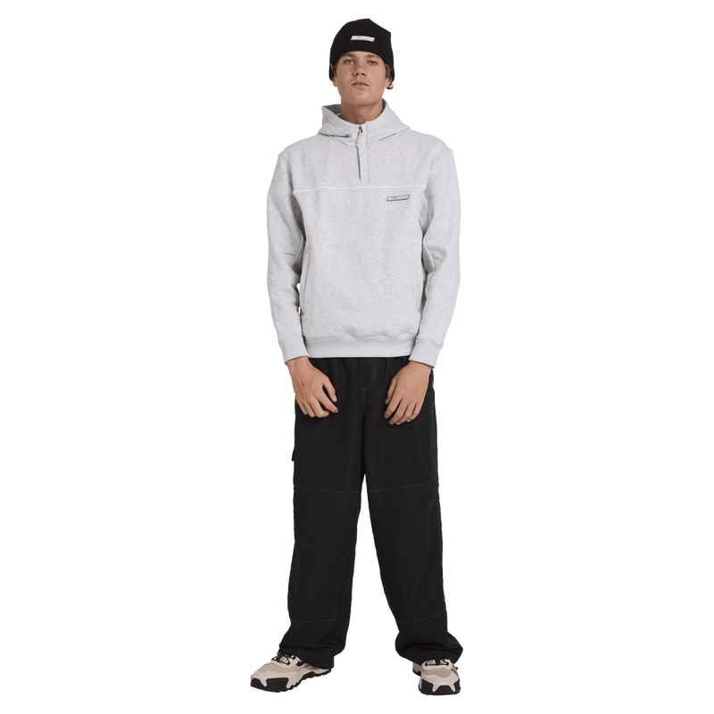 Front view of man wearing the Billabong Adiv Mock Pop Hoodie in Light Grey Heather