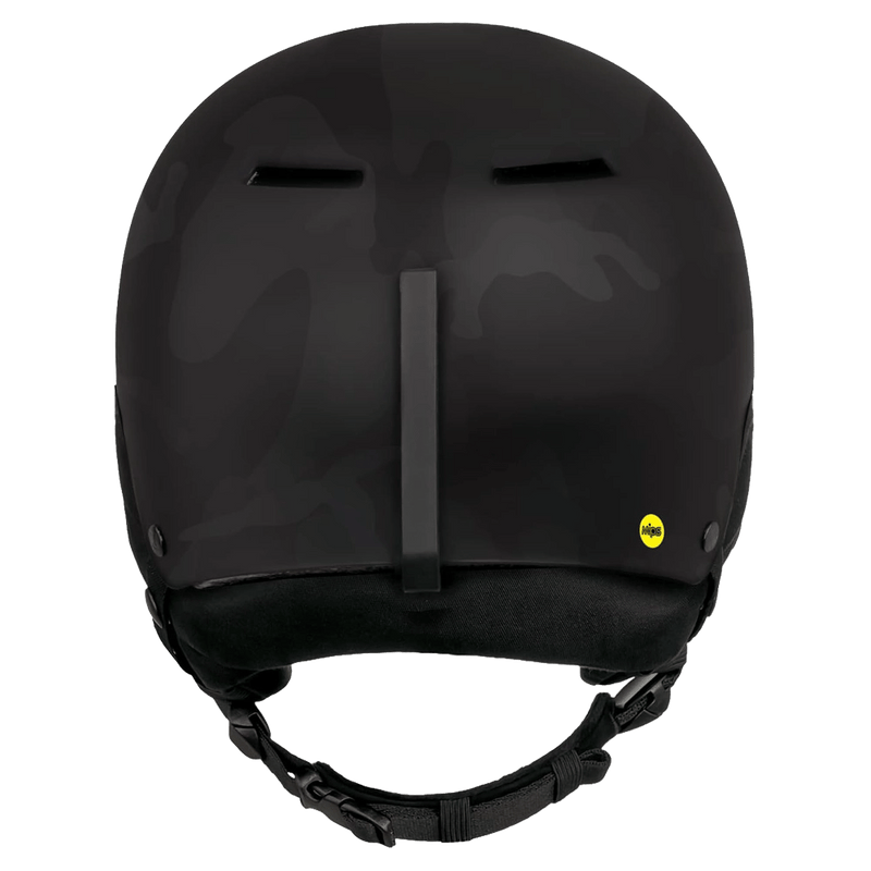 Back view of the Sanbox Icon Snow Mips Helmet in Black Camo colourway, unisex's model