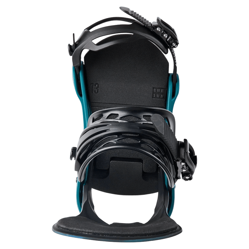 Top view of the Burton Cartel Bindings in Evergreen colourway, mens/unisex's model