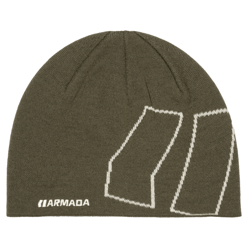 Main view of the Armada AR Skull Beanie in Olive colourway, unisex's model