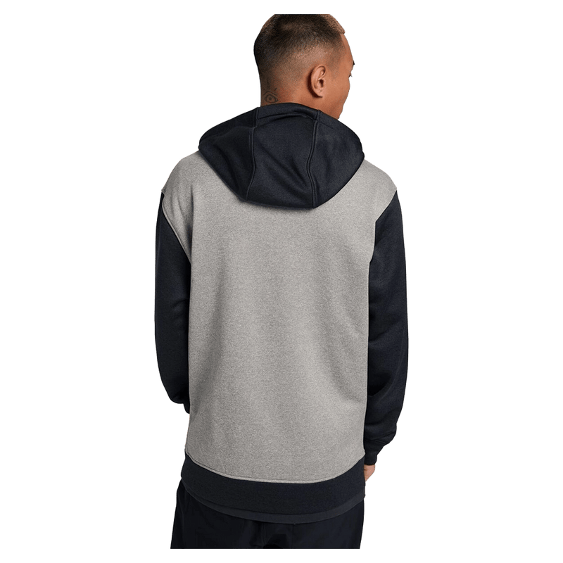 Back view of the Burton Oak Full-Zip Hoodie in True Black Heather colourway, mens's model