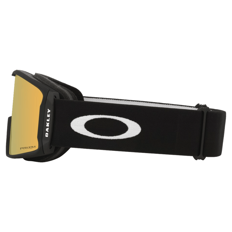 Side view of the Oakley Line Miner XM Goggles in Matte Black, Prizm 24k lens, unisex model