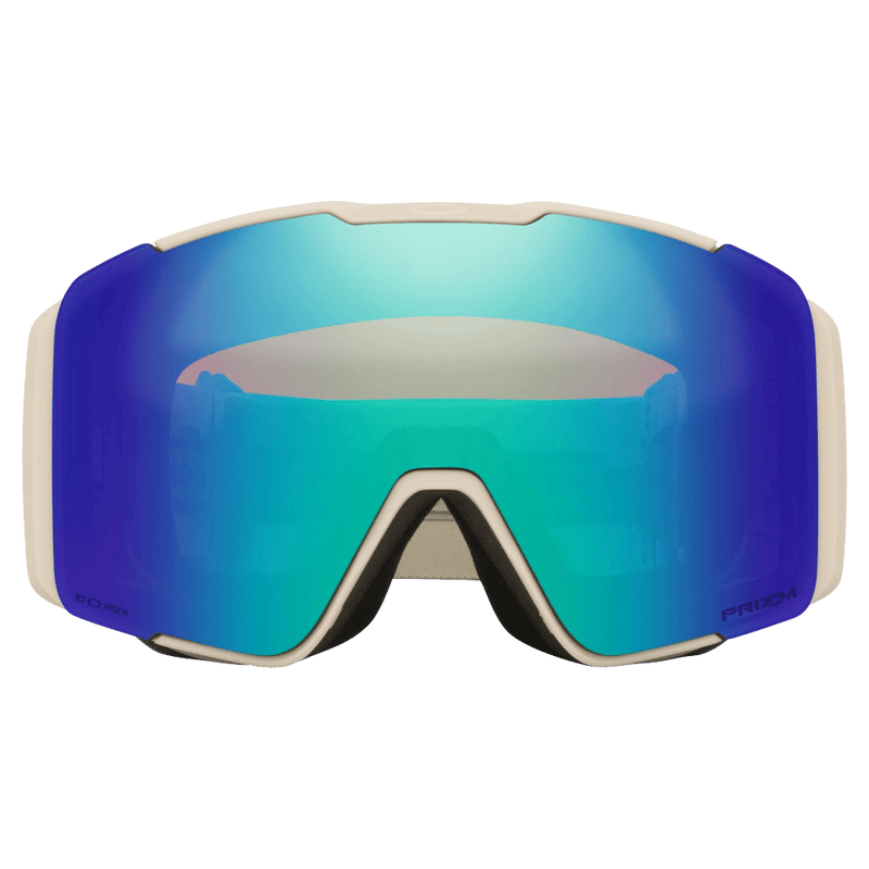 Front view of the Oakley Line Miner Pro XM Goggles in Jamie Sig, Prizm Argon and Iced lens, unisex model