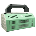 Side view of Mountain Flow Infrared Waxer featuring a big black handle and green sides with ventalation vents
