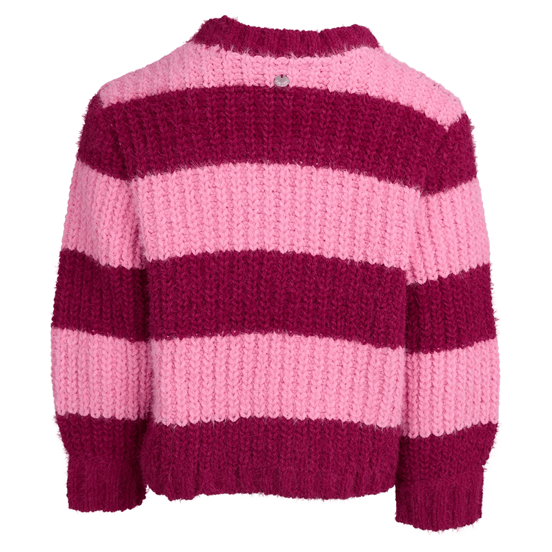 Back view of the Eve Girl Daria Knit Jumper in Canberry colourway, toddler's model