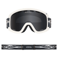 Front view of the Dragn D1 Goggles in Beyond Medals, LL Dark Smoke lens, unisex model