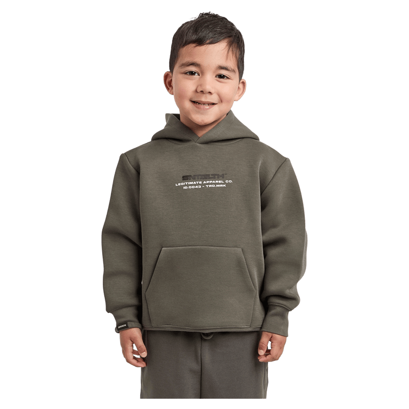 Front view of the St Goliath Freestyle Hoodie in Khaki colourway, toddler's model