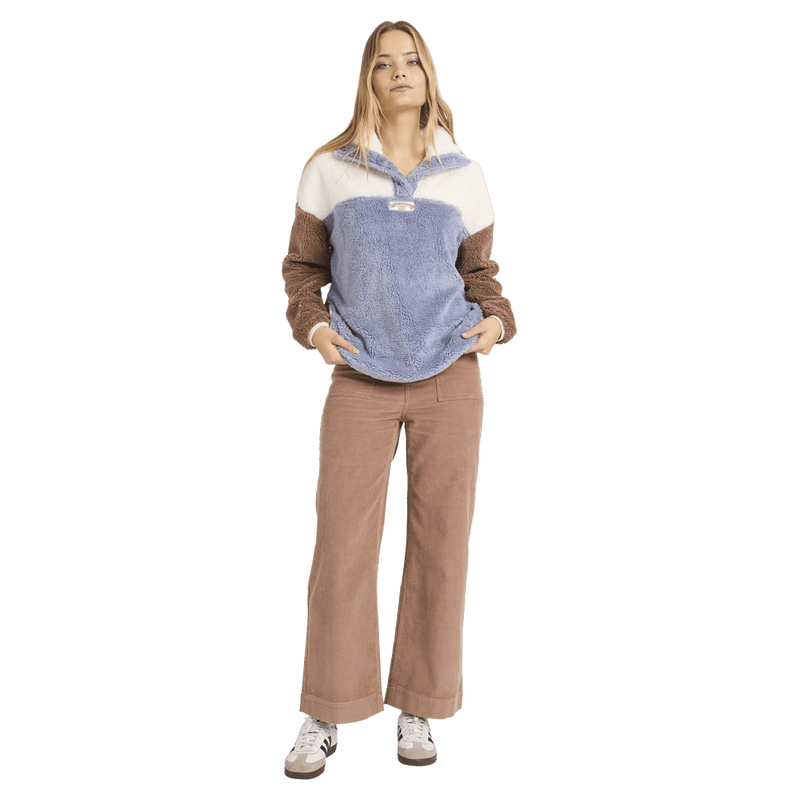 Front view of women wearing the Billabong Vibes Back Pullover - Womens  in Low Tide