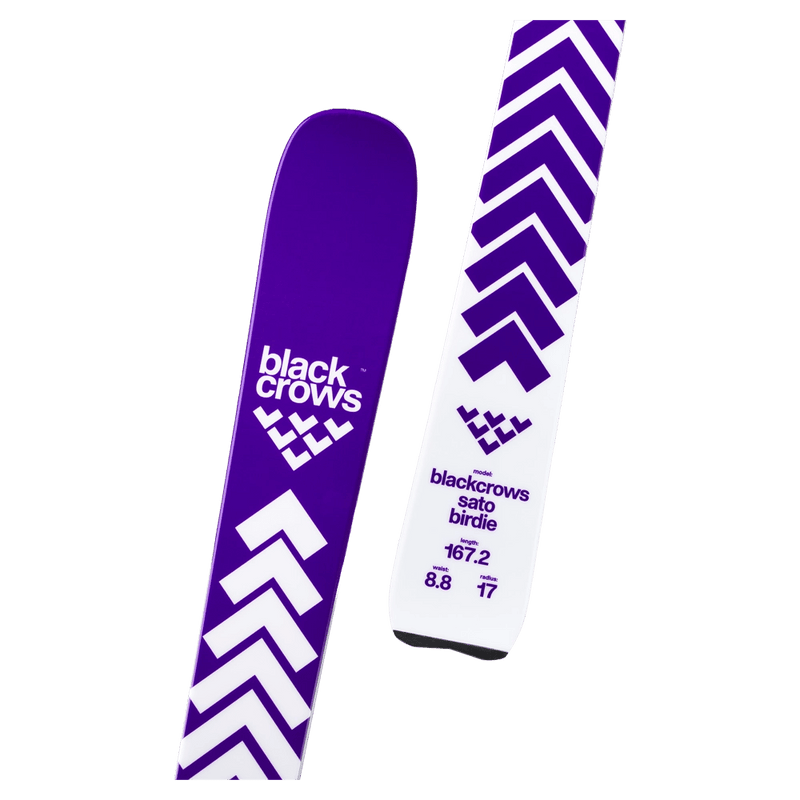 Close view of the Black Crows SATO BIRDIE Skis,  26/27 unisex's model