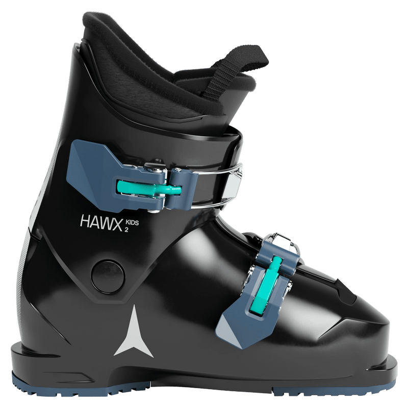 Side view of the Atomic Hawx 2 Ski Boots - Kids in Black Teal