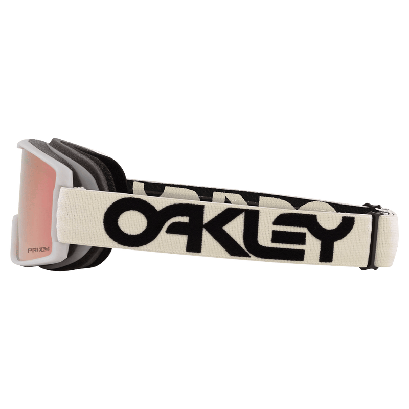 Side view of the Oakley Line Miner XS Goggles in Cool Grey, Prizm Rose Gold lens, kids model