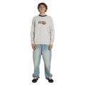 Front view of man wearing the Billabong Immortal Core Crew Jumper in Fog