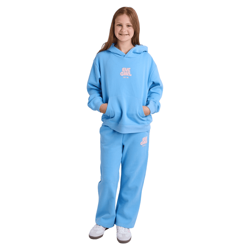 Full-body view of the Eve Girl Sport Club Hoodie in Blue colourway, girls's model