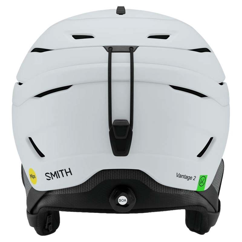 Back view of the Smith Vantage 2 MIPS Helmet in Matte White colourway, unisex's model