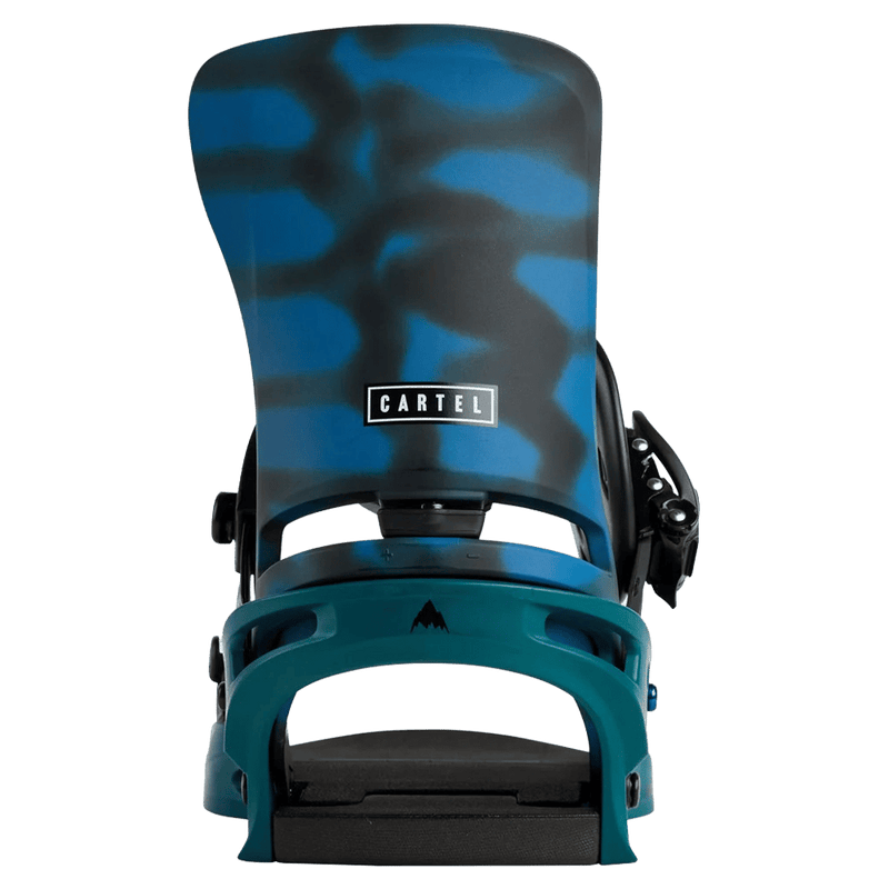 Back view of the Burton Cartel Bindings in Evergreen colourway, mens/unisex's model