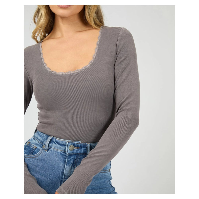 Washed Rib Scoop Neck L/S Tee - Womens
