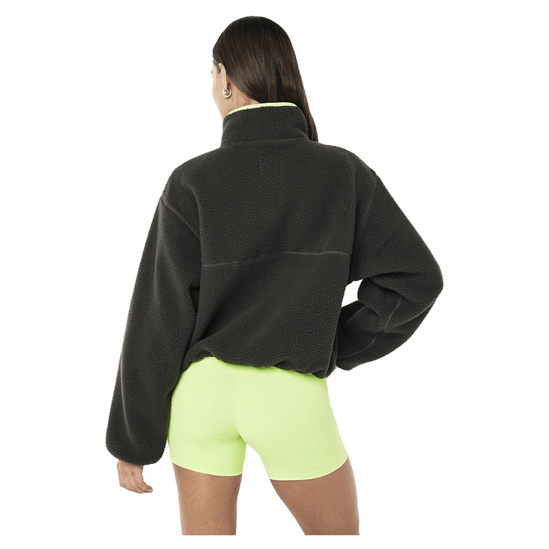 Back view of the PE NATION Verde Sherpa Quarter Zip Cavier/Washed Lime Jumper,  26/27 Womens's model