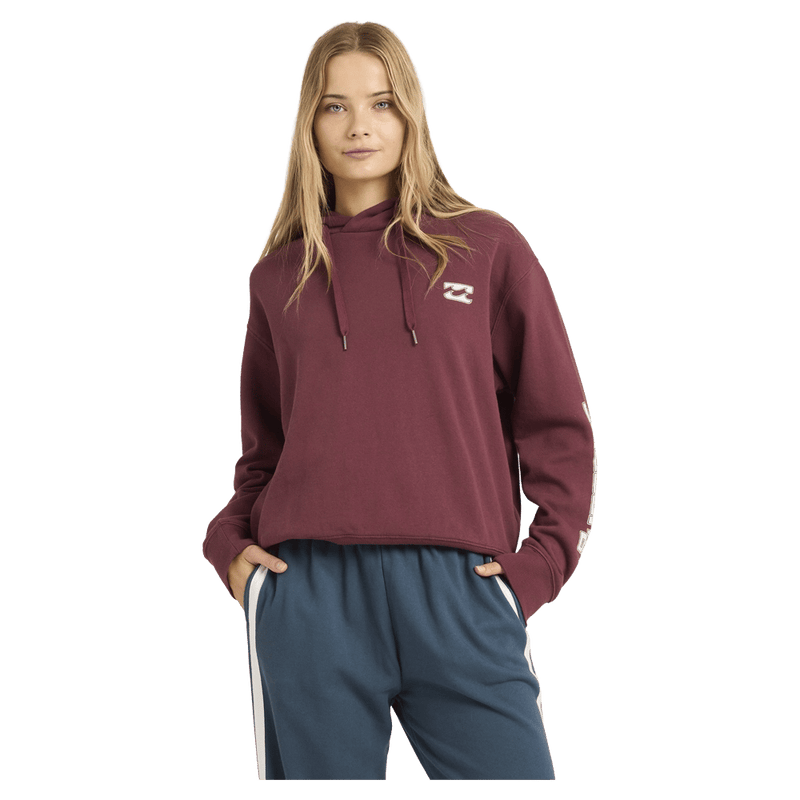 Front view of women wearing the Billabong Easy Waves Hoodie - Womens in Deep Red