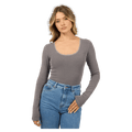 Washed Rib Scoop Neck L/S Tee - Womens