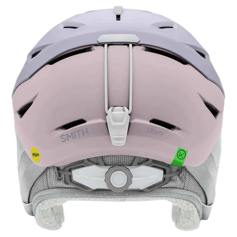 Back view of the Smith Liberty Mips Helmet in Matte Lunar Fog and Blush colourway, unisex's model