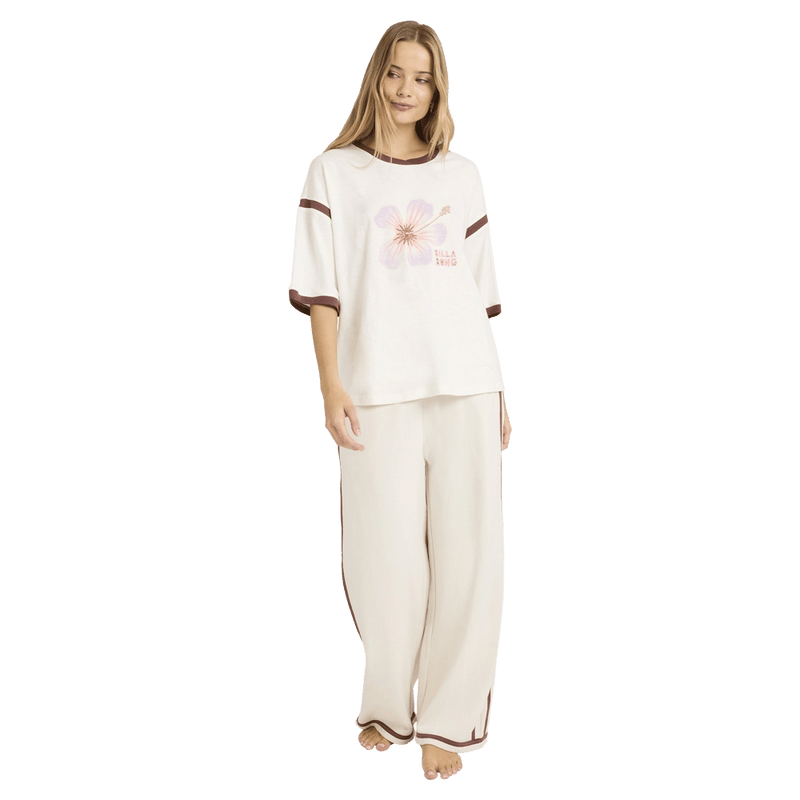 Front view of women wearing the Billabong Back To It Trackpants - Womens in Salt Crystal