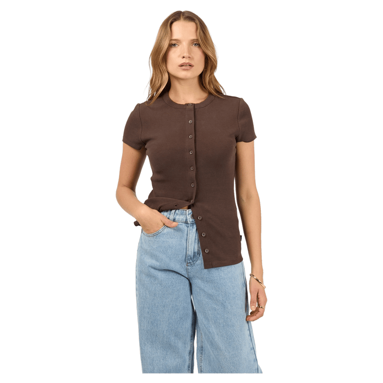 Button Up Short Sleeve Tee - Womens