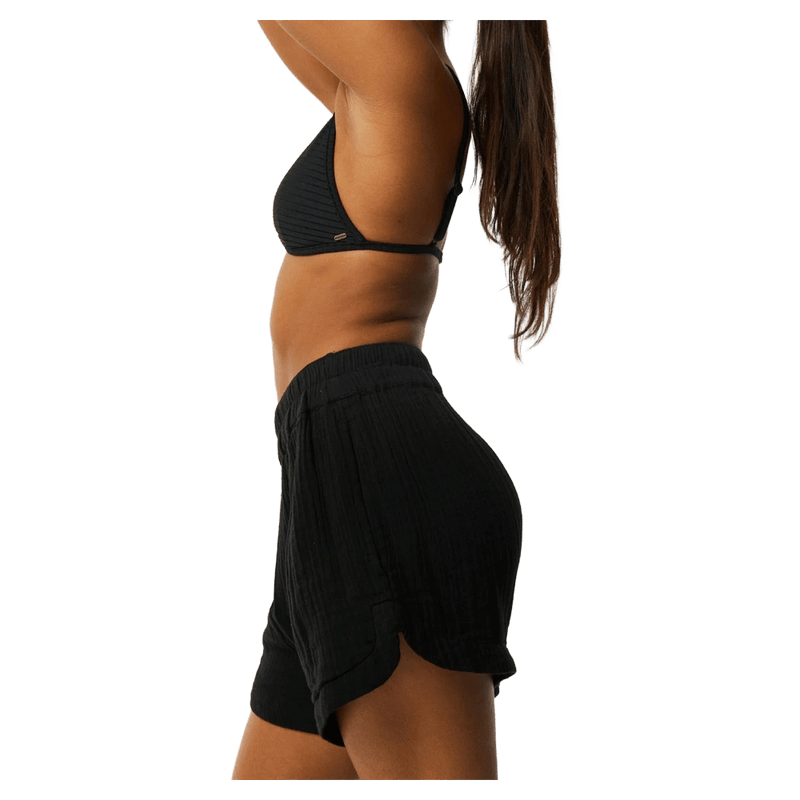 Close view of the Rip Curl Premium Surf Shorts in Black colourway, women's model