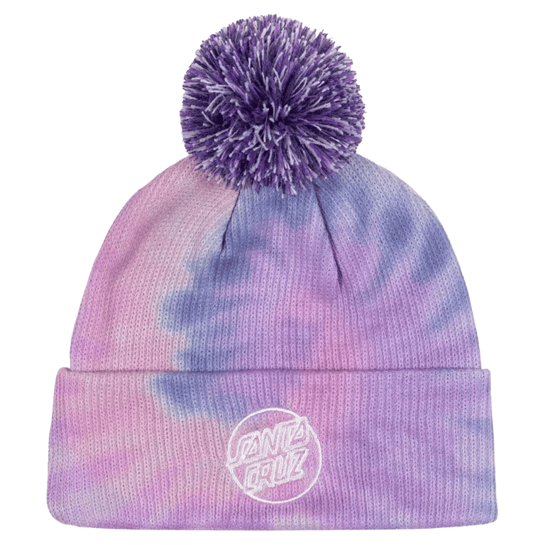 Front view of the Santa Cruz Opus Dot Bobble Beanie in Pink Tie Dye