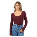 Washed Rib Scoop Neck L/S Tee - Womens