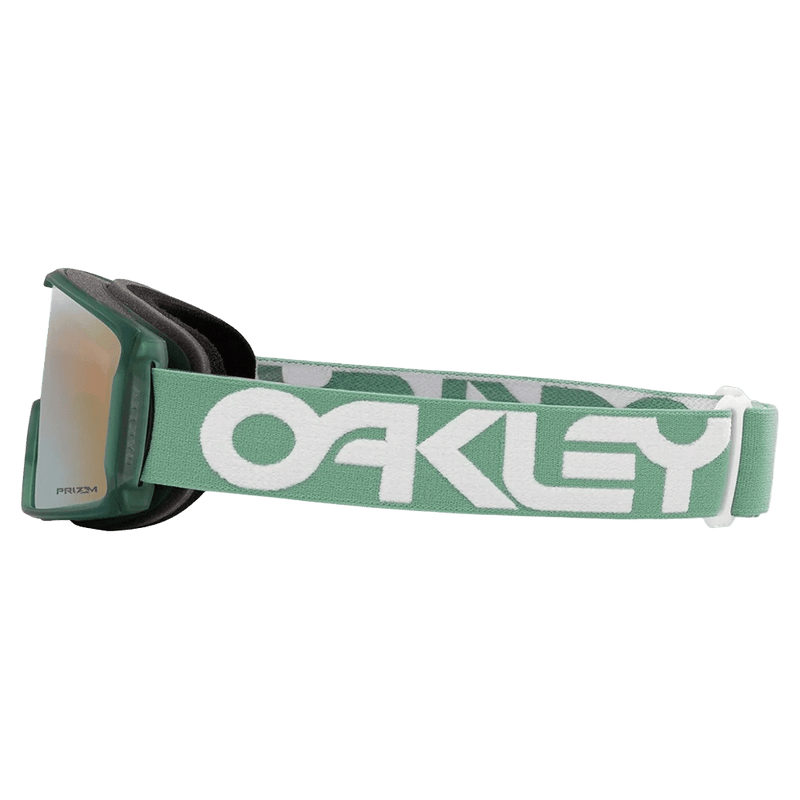 Side view of the Oakley Line Miner XM Goggles in Jade, Prizm Sage Gold lens, unisex model