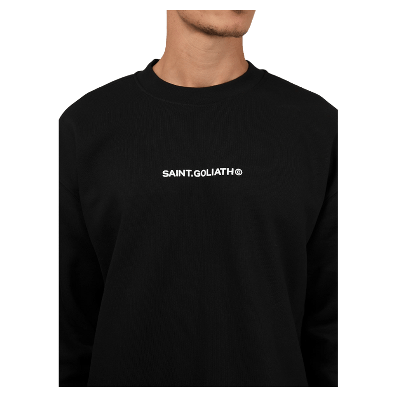 Close view of the St Goliath ID Crew in Black colourway, men's model