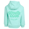 Back view of the Eve Girl Sport Club Hoodie in Mint colourway, toddler's model
