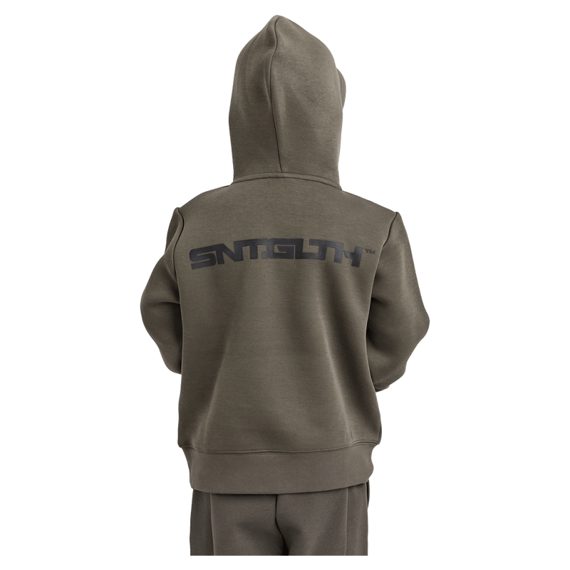 Back view of the St Goliath Freestyle Hoodie in Khaki colourway, toddler's model