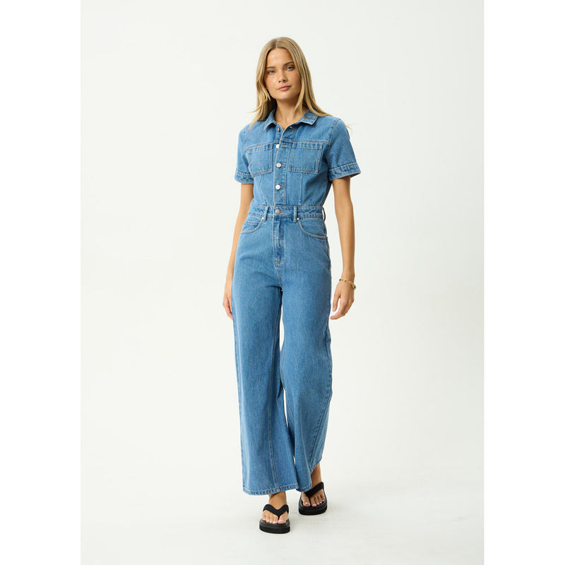 Afends Miami Denim Flared Jumpsuit - Womens