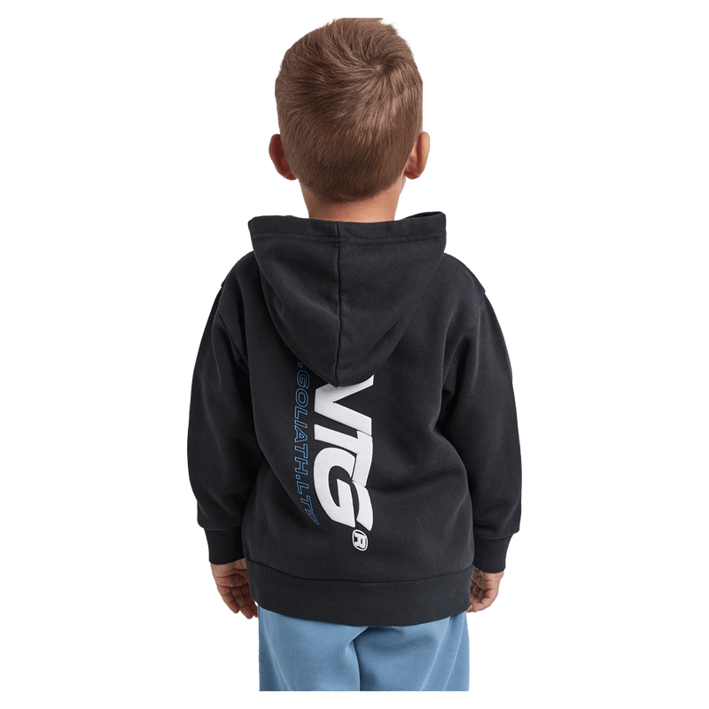 Back view of the St Goliath Challenger Hoodie in Washed Black colourway, kids's model