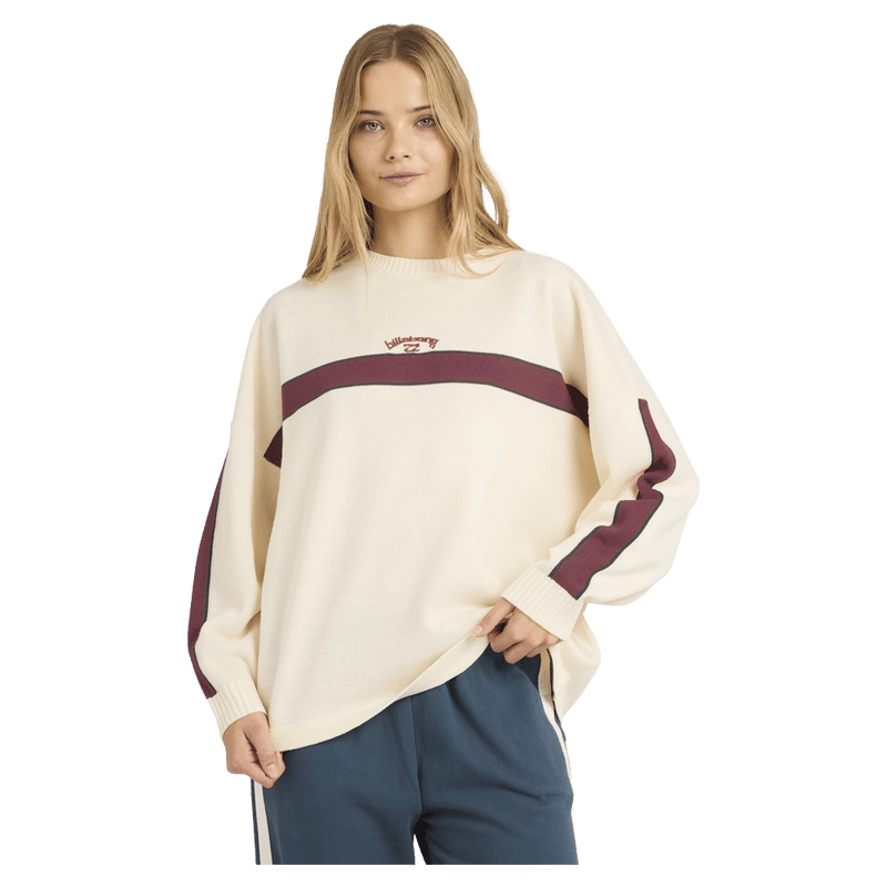 Front view of women wearing the Billabong Endless Ease Sweater in Salt Crystal